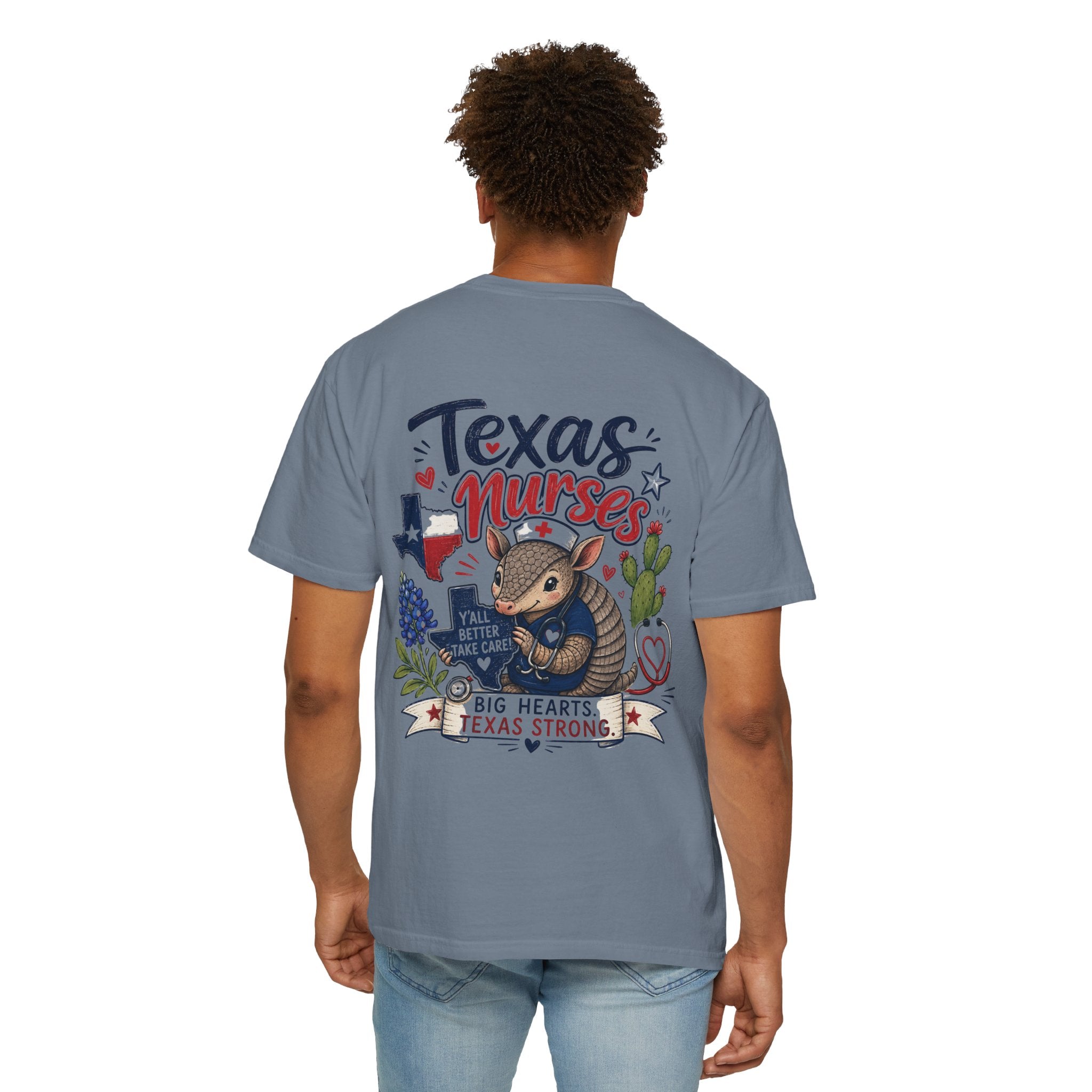 Texas Nurses T-Shirt — "Elopement Risk" Cute Armadillo Design, Big Hearts Texas Strong