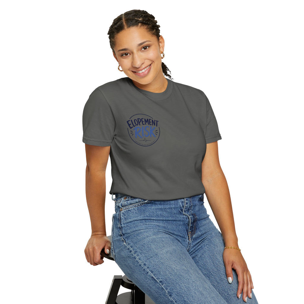 T-Shirt — 'Elopement Risk' Front & 'Bitten by a Turtle' Novelty Graphic Tee