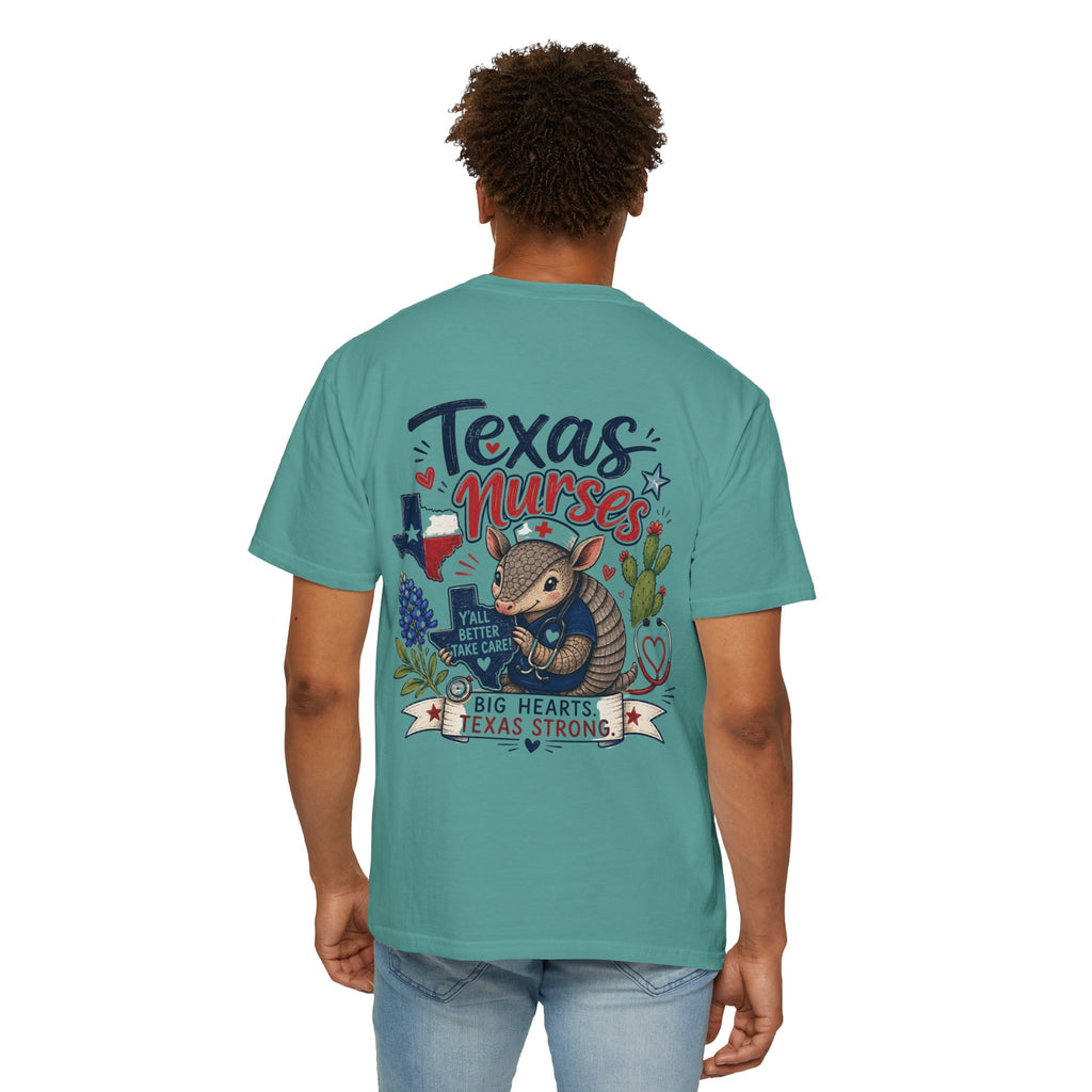 Texas Nurses T-Shirt — "Elopement Risk" Cute Armadillo Design, Big Hearts Texas Strong