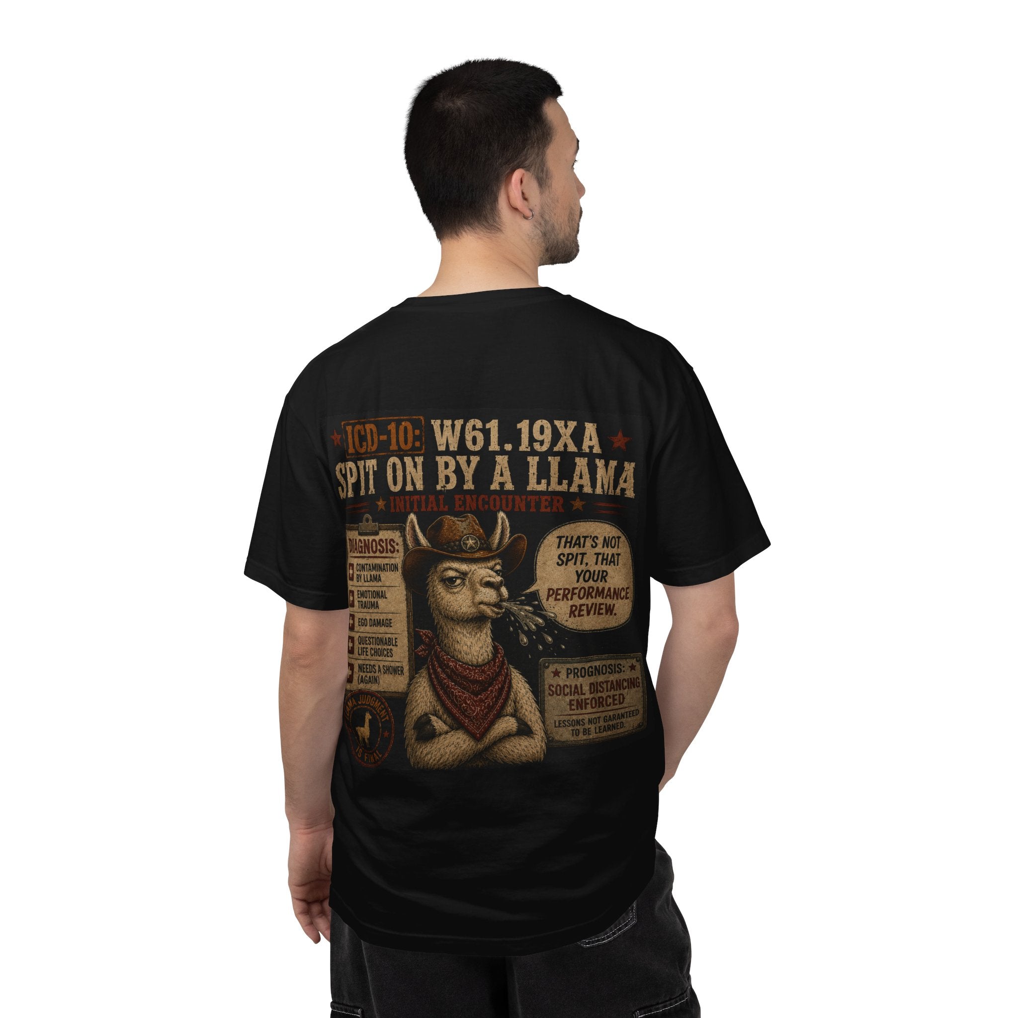 T-Shirt — 'Spit On By A Llama' Funny Veterinary Cowboy Graphic Tee