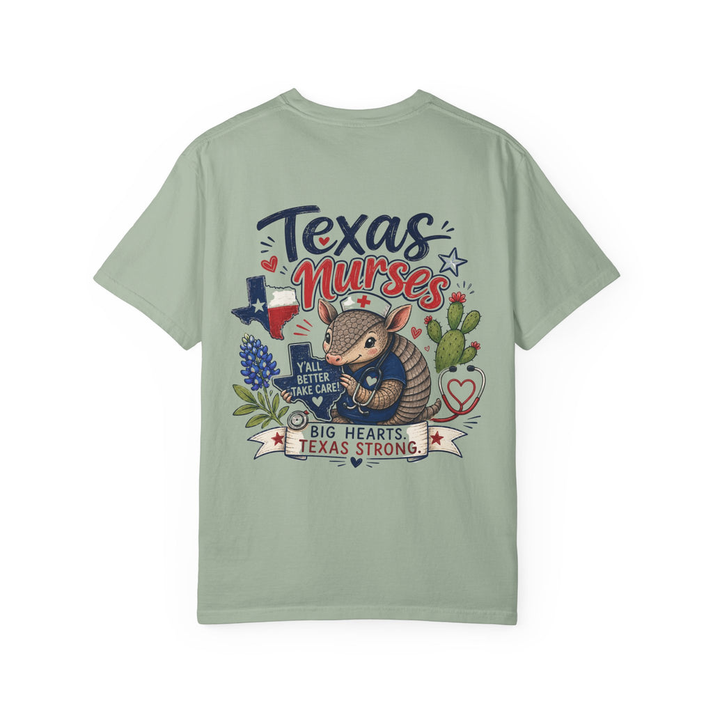Texas Nurses T-Shirt — "Elopement Risk" Cute Armadillo Design, Big Hearts Texas Strong