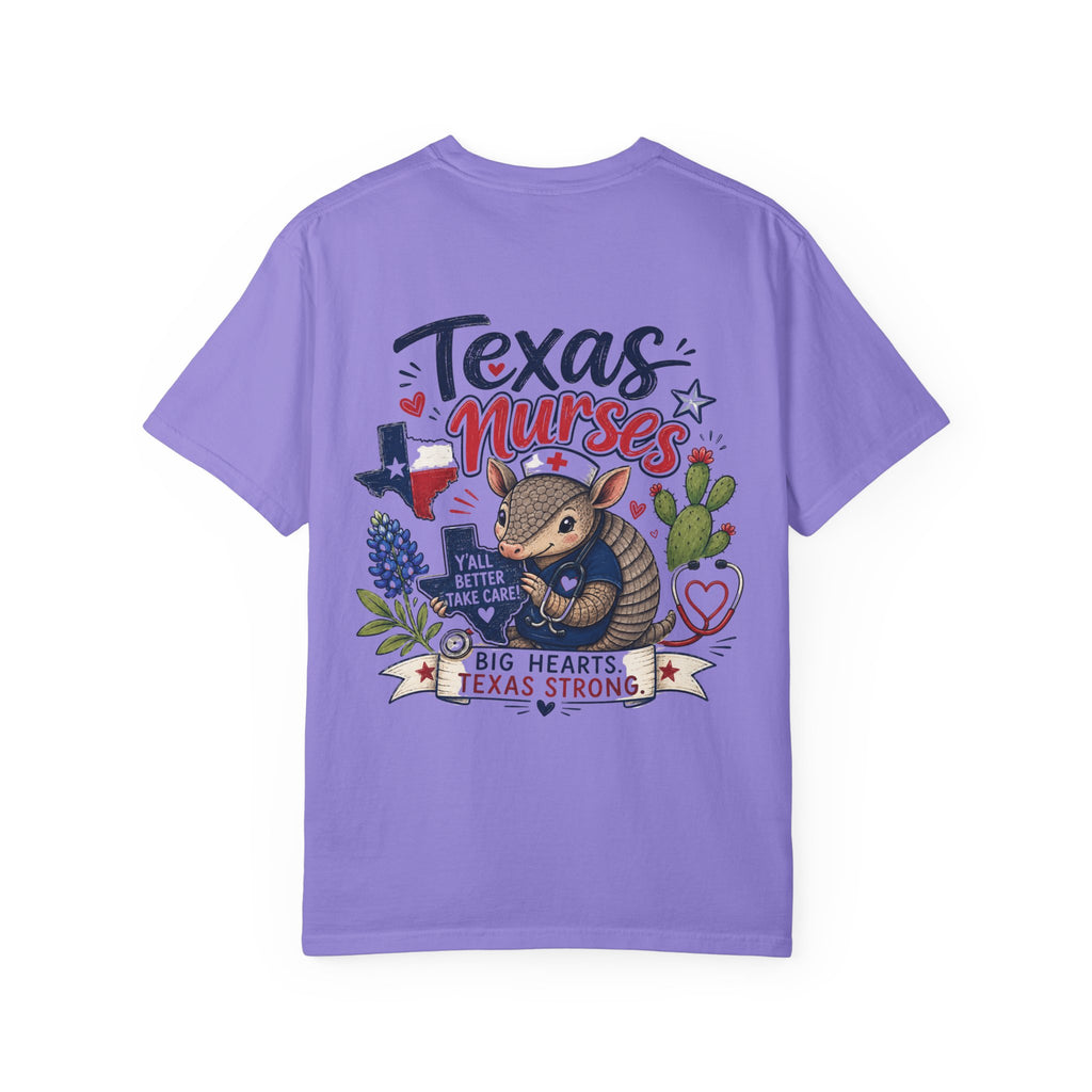 Texas Nurses T-Shirt — "Elopement Risk" Cute Armadillo Design, Big Hearts Texas Strong